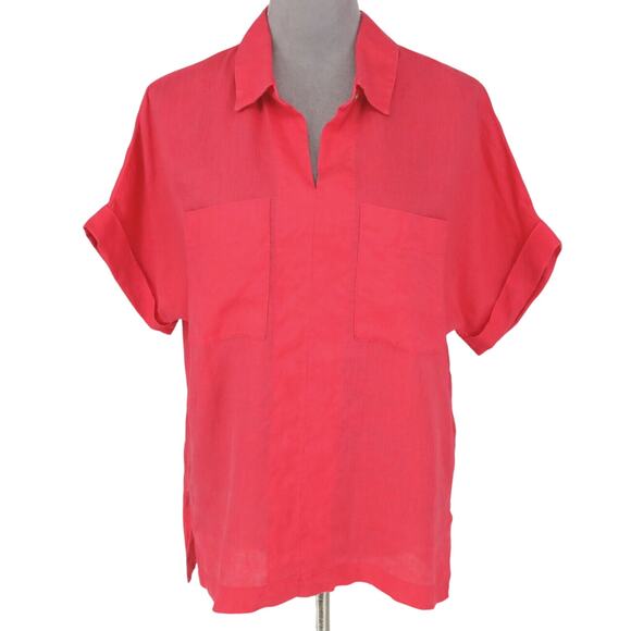 Elliott Lauren Top Womens 8 Red Linen Tunic Blouse Pockets Back Pleat Pullover - Picture 1 of 11
